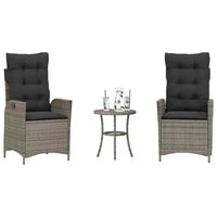 vidaXL Ensemble de bistrot 3 pièces avec chaises inclinables - Rotin synthétique gris, Coussins bleu marine, Dossier réglable pour l'extérieur, le jardin, le patio