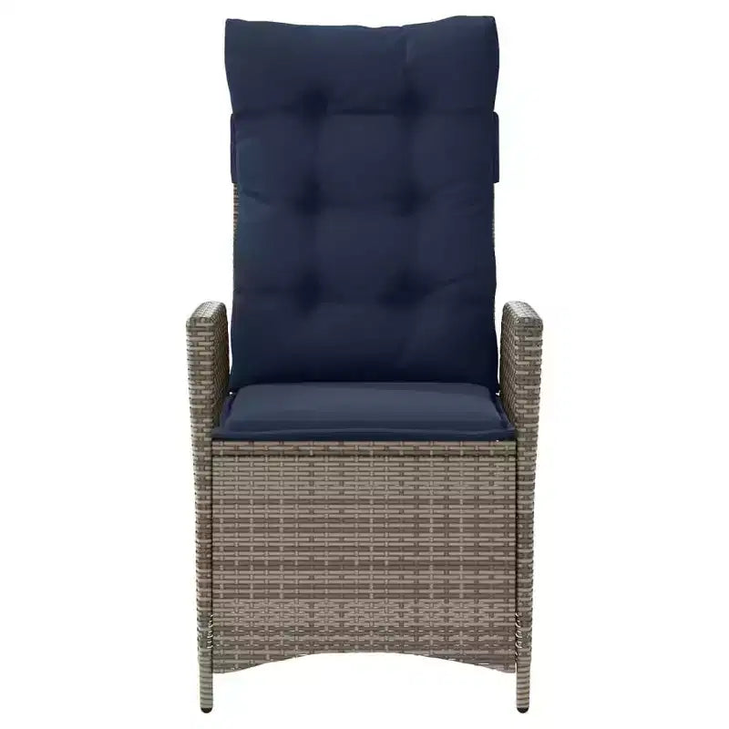 vidaXL Ensemble de bistrot 3 pièces avec chaises inclinables - Rotin synthétique gris, Coussins bleu marine, Dossier réglable pour l'extérieur, le jardin, le patio