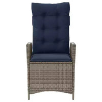 vidaXL Ensemble de bistrot 3 pièces avec chaises inclinables - Rotin synthétique gris, Coussins bleu marine, Dossier réglable pour l'extérieur, le jardin, le patio