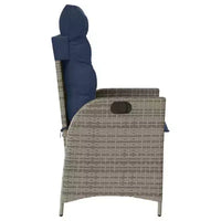 vidaXL Ensemble de bistrot 3 pièces avec chaises inclinables - Rotin synthétique gris, Coussins bleu marine, Dossier réglable pour l'extérieur, le jardin, le patio