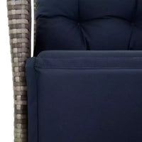 vidaXL Salon de bistro 3 pièces en résine tressée avec chaises inclinables - Meubles de salon gris avec coussins bleu marine pour jardin, terrasse, balcon