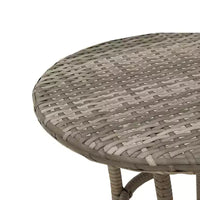 vidaXL Salon de bistro 3 pièces en résine tressée avec chaises inclinables - Meubles de salon gris avec coussins bleu marine pour jardin, terrasse, balcon
