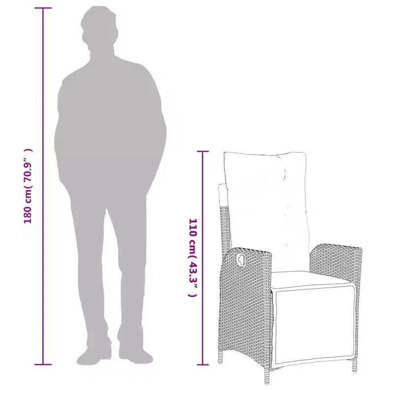 vidaXL Salon de bistro 3 pièces en résine tressée avec chaises inclinables - Meubles de salon gris avec coussins bleu marine pour jardin, terrasse, balcon