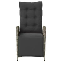 vidaXL Salon de bistro 3 pièces en résine tressée avec chaises inclinables - Meubles de salon gris avec coussins bleu marine pour jardin, terrasse, balcon