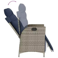 vidaXL Salon de bistro 3 pièces en résine tressée avec chaises inclinables - Meubles de salon gris avec coussins bleu marine pour jardin, terrasse, balcon