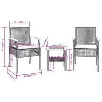 vidaXL Ensemble de bistro 3 pcs avec coussins, Rotin PE gris, Bois d'acacia