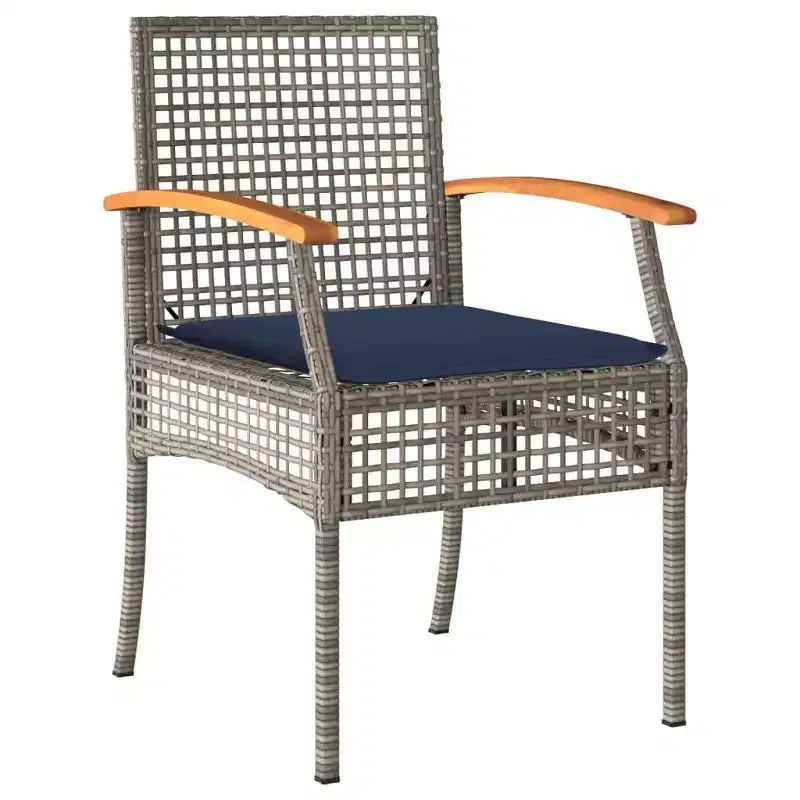vidaXL Ensemble de bistro 3 pcs avec coussins, Rotin PE gris, Bois d'acacia