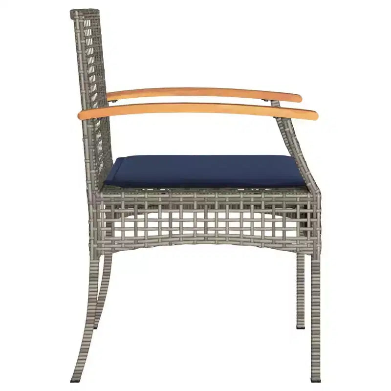vidaXL Ensemble de bistro 3 pcs avec coussins, Rotin PE gris, Bois d'acacia