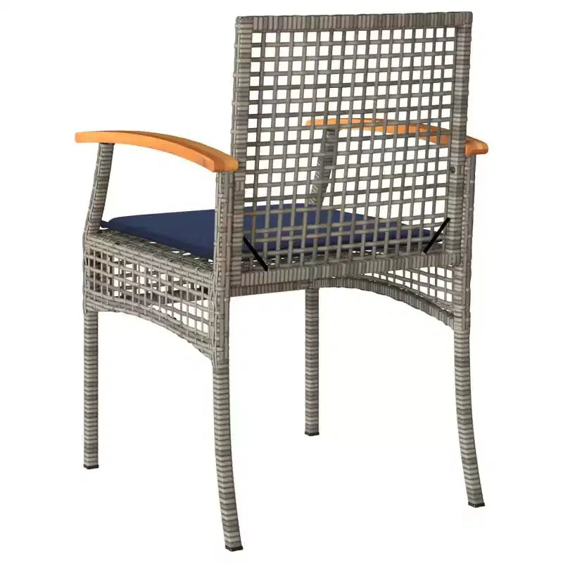 vidaXL Ensemble de bistro 3 pcs avec coussins, Rotin PE gris, Bois d'acacia