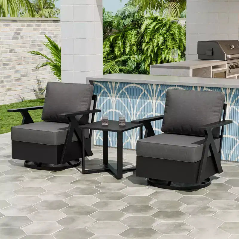 EAGLE PEAK Ensemble de Bistrot d'Extérieur 3 Pièces Urban Slate avec Chaises Basculantes Modernes Pivotantes et Table