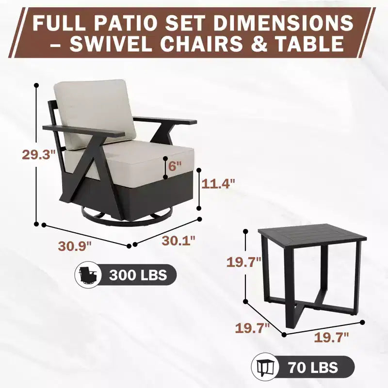 EAGLE PEAK Ensemble de Bistrot d'Extérieur 3 Pièces Urban Slate avec Chaises Basculantes Modernes Pivotantes et Table