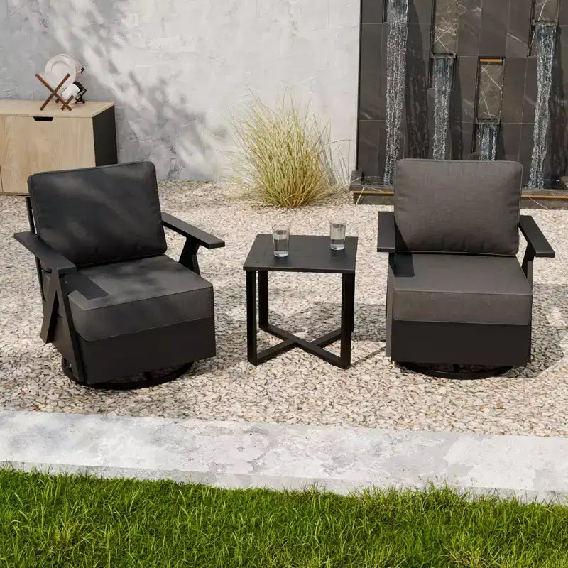 EAGLE PEAK Ensemble de Bistrot d'Extérieur 3 Pièces Urban Slate avec Chaises Basculantes Modernes Pivotantes et Table