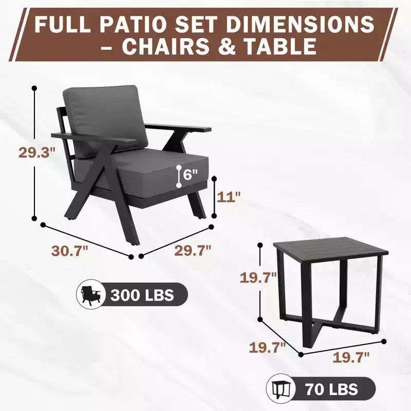 Ensemble de bistrot d'extérieur 3 pièces EAGLE PEAK Urban Slate avec chaises et table de patio modernes