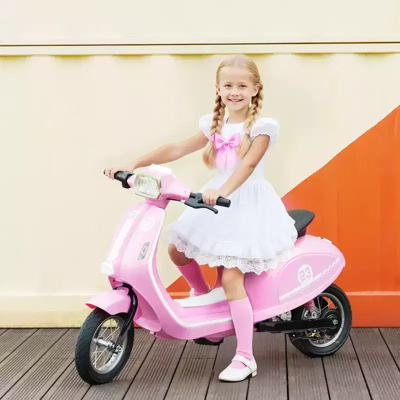 Moto électrique Qaba pour enfants, moto électrique 24 V avec suspension arrière, lumières LED, jouet à enfourcher avec contrôle 3 vitesses pour garçons et filles de 8 à 12 ans, rose