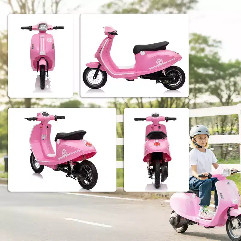 Moto électrique Qaba pour enfants, moto électrique 24 V avec suspension arrière, lumières LED, jouet à enfourcher avec contrôle 3 vitesses pour garçons et filles de 8 à 12 ans, rose
