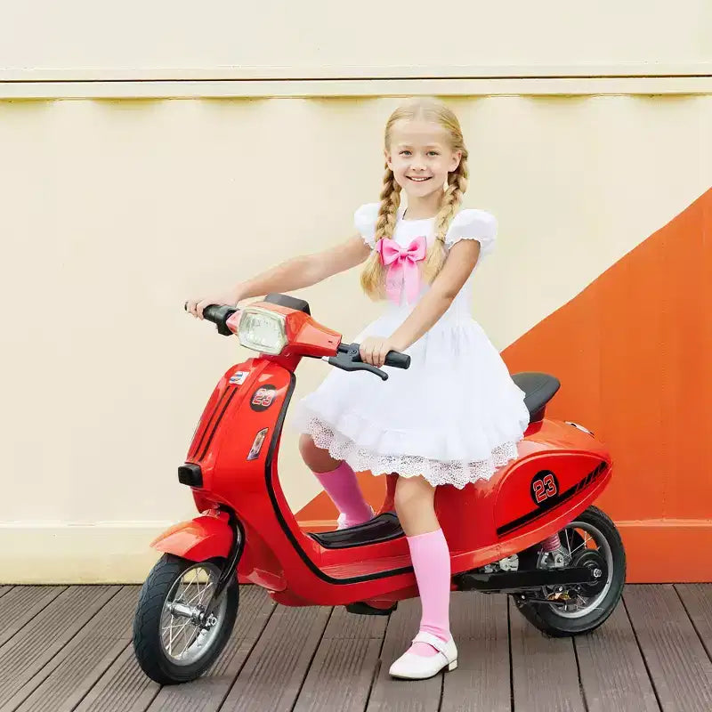 Moto électrique Qaba pour enfants, moto électrique 24 V avec suspension arrière, lumières LED, jouet à enfourcher avec contrôle 3 vitesses pour garçons et filles de 8 à 12 ans, rouge