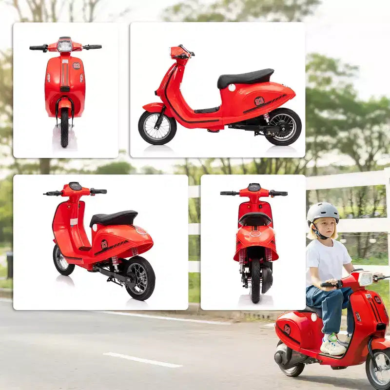 Moto électrique Qaba pour enfants, moto électrique 24 V avec suspension arrière, lumières LED, jouet à enfourcher avec contrôle 3 vitesses pour garçons et filles de 8 à 12 ans, rouge