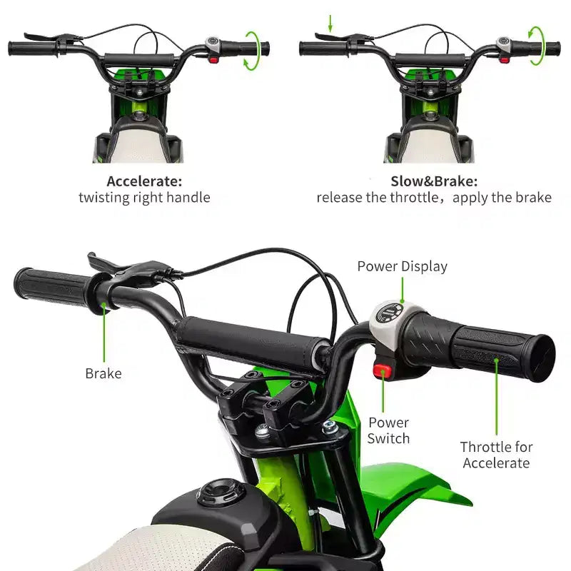 Moto électrique tout-terrain 24 V pour enfants, moteur 250 W, vitesse rapide 21,9 km/h, siège en cuir, poignée tournante, suspension métallique