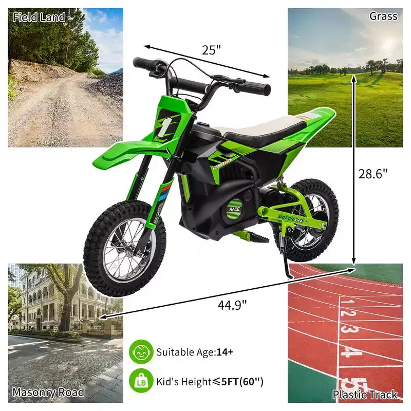 Moto électrique tout-terrain 24 V pour enfants, moteur 250 W, vitesse rapide 21,9 km/h, siège en cuir, poignée tournante, suspension métallique