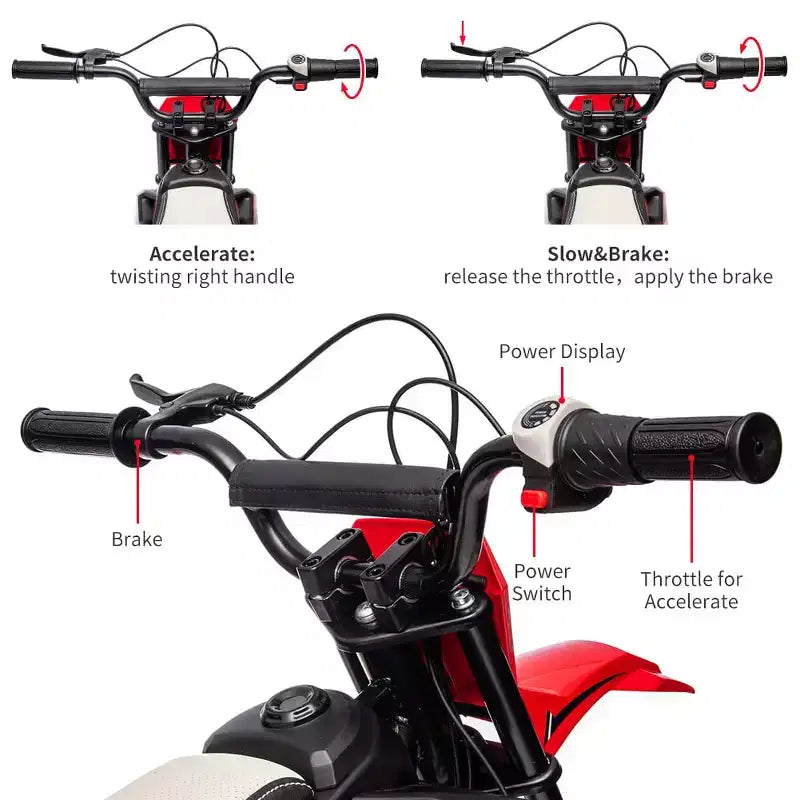 Moto électrique tout-terrain 24 V pour enfants, moteur 250 W, vitesse rapide 21,9 km/h, siège en cuir, poignée tournante, suspension métallique