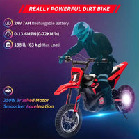 Moto électrique tout-terrain 24 V pour enfants, moteur 250 W, vitesse rapide 21,9 km/h, siège en cuir, poignée tournante, suspension métallique
