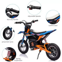 Moto électrique tout-terrain 24 V pour enfants, moteur 250 W, vitesse rapide 21,9 km/h, siège en cuir, poignée tournante, suspension métallique