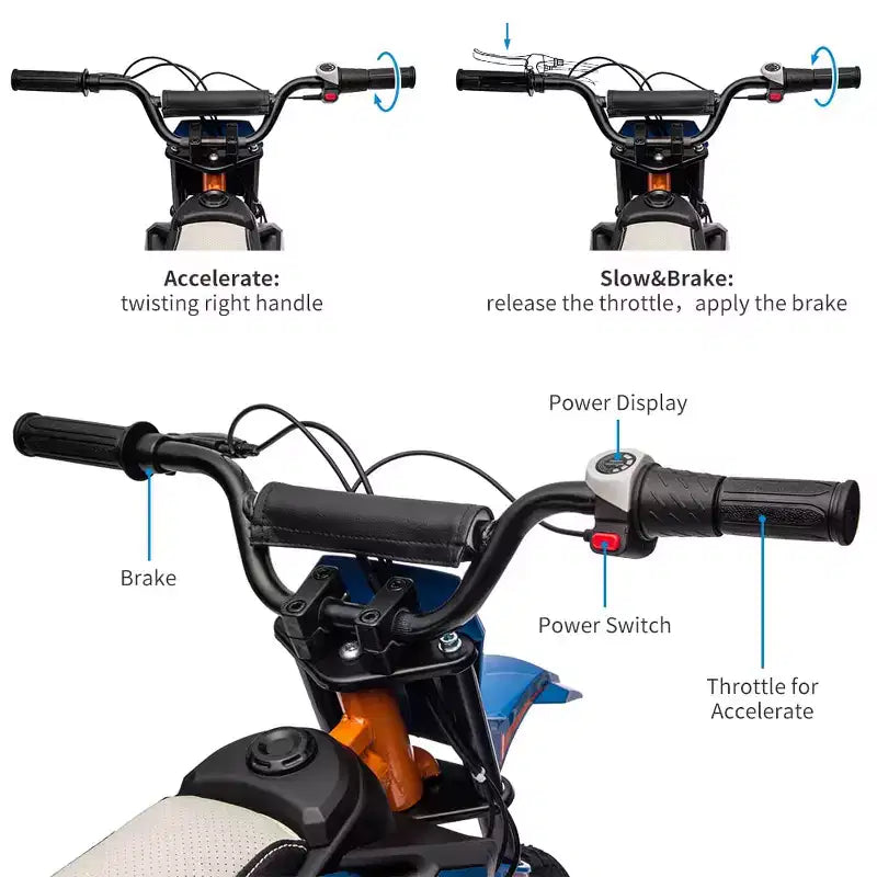 Moto électrique tout-terrain 24 V pour enfants, moteur 250 W, vitesse rapide 21,9 km/h, siège en cuir, poignée tournante, suspension métallique