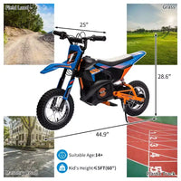 Moto électrique tout-terrain 24 V pour enfants, moteur 250 W, vitesse rapide 21,9 km/h, siège en cuir, poignée tournante, suspension métallique