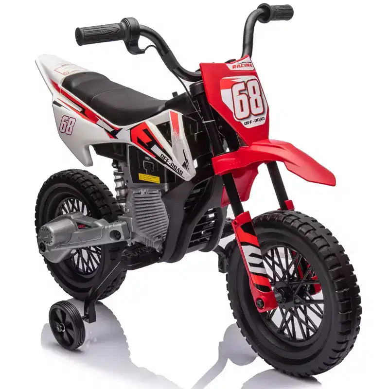 Moto pour enfants 12V, moto électrique pour enfants avec roues stabilisatrices, musique Bluetooth, suspension à ressort, accélérateur à poignée tournante, vitesse maximale de 5 km/h