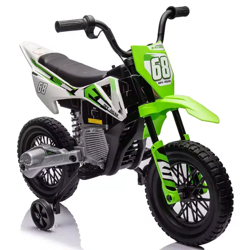 Moto pour enfants 12V, moto électrique pour enfants avec roues stabilisatrices, musique Bluetooth, suspension à ressort, accélérateur à poignée tournante, vitesse maximale de 5 km/h