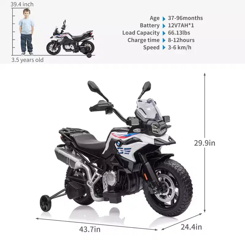 Moto pour enfants, moto électrique BMW 12V 7Ah sous licence, voiture pour enfants avec différentes vitesses, vitesse haute/basse, phares à LED, suspension à ressort, musique