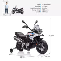 Moto pour enfants, moto électrique BMW 12V 7Ah sous licence, voiture pour enfants avec différentes vitesses, vitesse haute/basse, phares à LED, suspension à ressort, musique