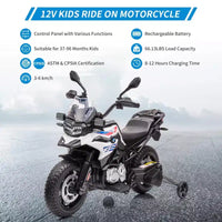 Moto pour enfants, moto électrique BMW 12V 7Ah sous licence, voiture pour enfants avec différentes vitesses, vitesse haute/basse, phares à LED, suspension à ressort, musique
