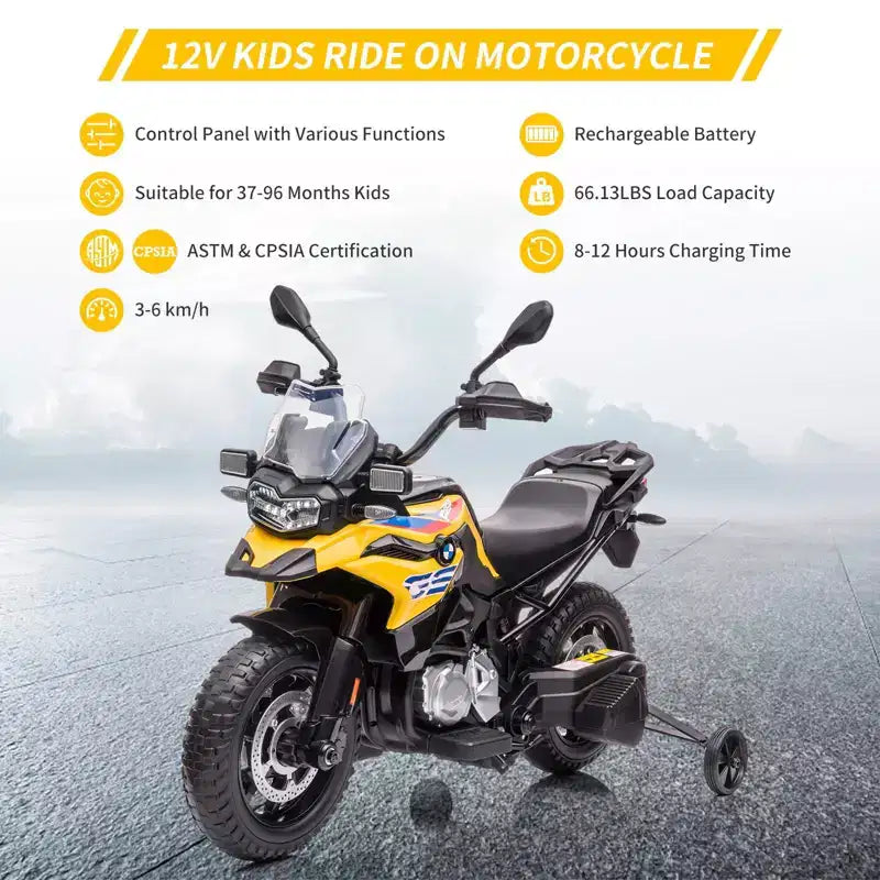 Moto pour enfants, moto électrique BMW 12V 7Ah sous licence, voiture pour enfants avec différentes vitesses, vitesse haute/basse, phares à LED, suspension à ressort, musique