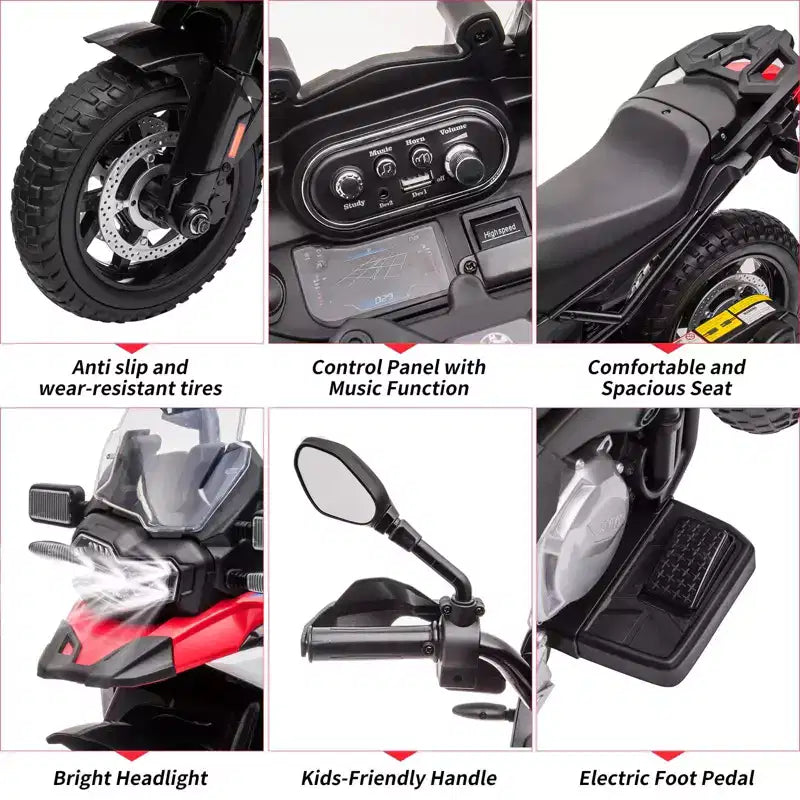 Moto pour enfants, moto électrique BMW 12V 7Ah sous licence, voiture pour enfants avec différentes vitesses, vitesse haute/basse, phares à LED, suspension à ressort, musique