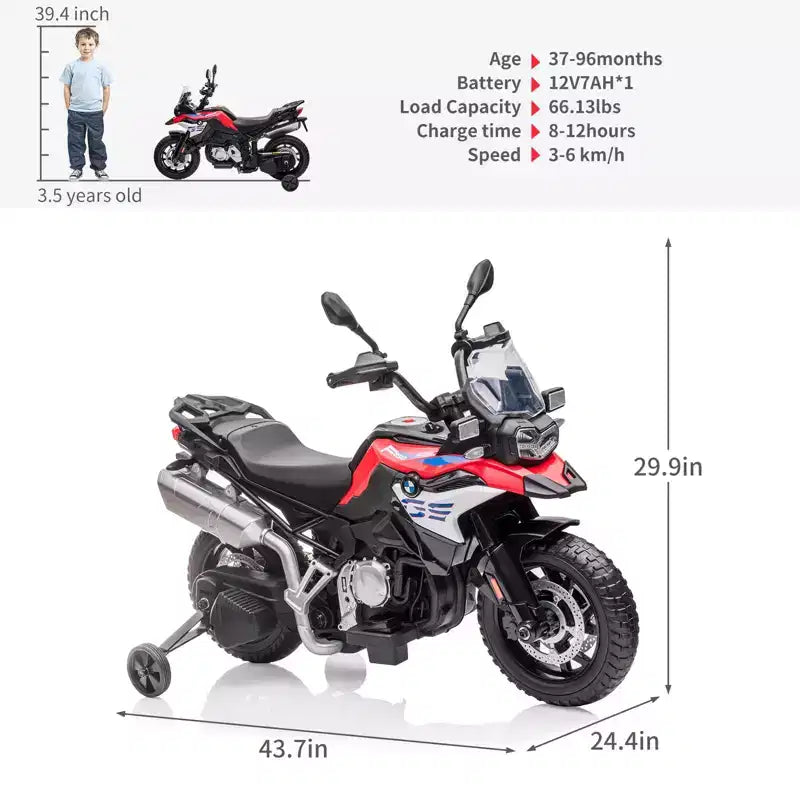 Moto pour enfants, moto électrique BMW 12V 7Ah sous licence, voiture pour enfants avec différentes vitesses, vitesse haute/basse, phares à LED, suspension à ressort, musique