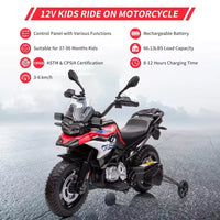 Moto pour enfants, moto électrique BMW 12V 7Ah sous licence, voiture pour enfants avec différentes vitesses, vitesse haute/basse, phares à LED, suspension à ressort, musique