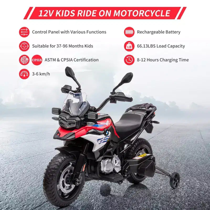 Moto pour enfants, moto électrique BMW 12V 7Ah sous licence, voiture pour enfants avec différentes vitesses, vitesse haute/basse, phares à LED, suspension à ressort, musique