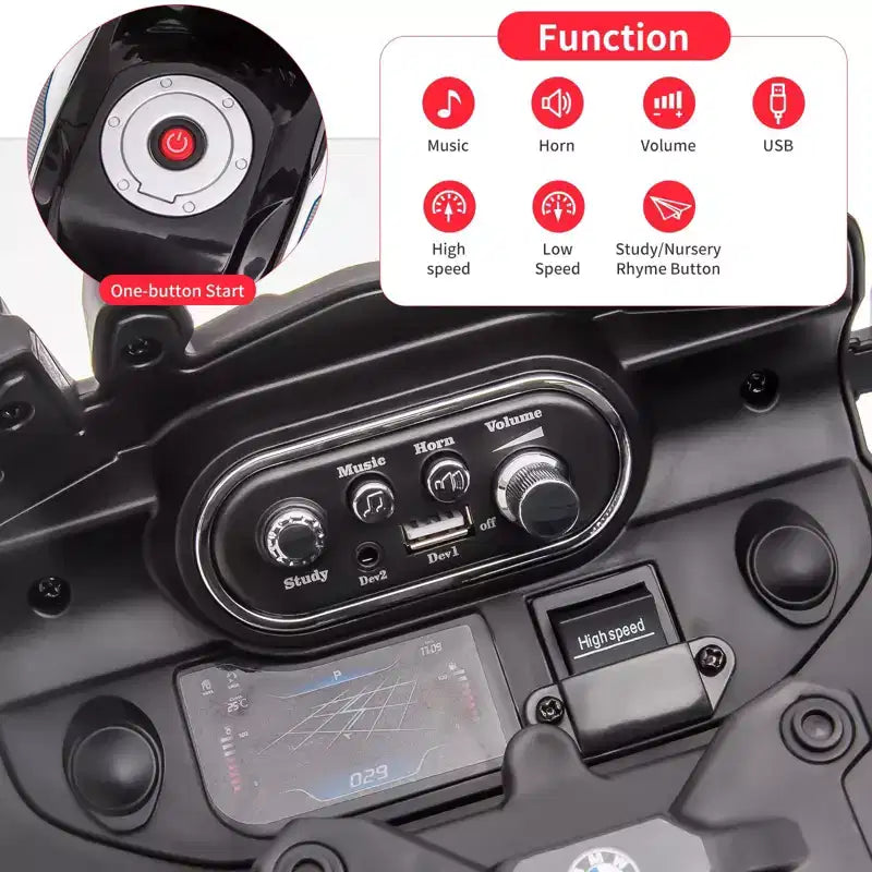 Moto pour enfants, moto électrique BMW 12V 7Ah sous licence, voiture pour enfants avec différentes vitesses, vitesse haute/basse, phares à LED, suspension à ressort, musique