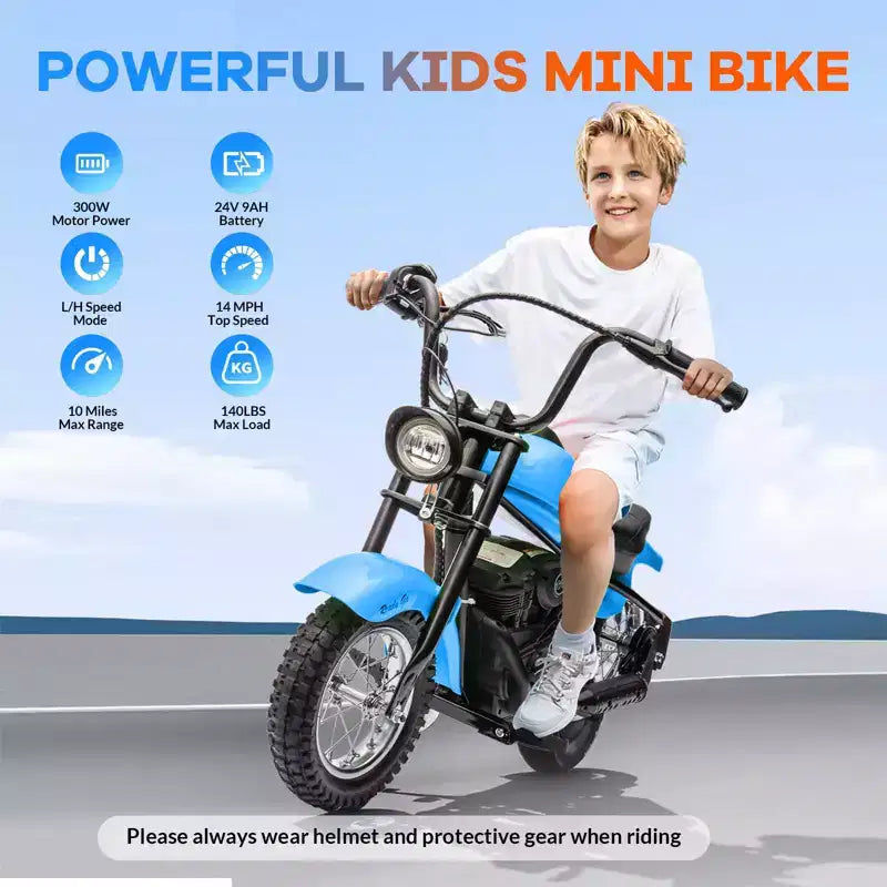 Moto de cross électrique 24V pour enfants - Moto tout-terrain de 22 km/h pour 6-12 ans, moteur puissant 250W, autonomie de 60 min, suspension hydraulique, max 61 kg
