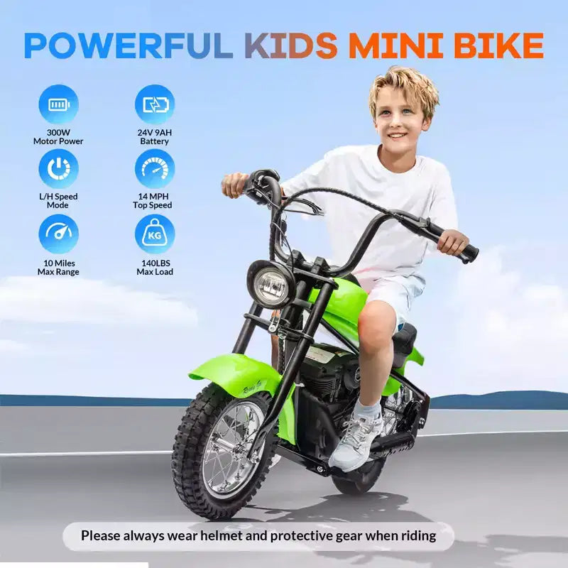 Moto de cross électrique 24V pour enfants - Moto tout-terrain de 22 km/h pour 6-12 ans, moteur puissant 250W, autonomie de 60 min, suspension hydraulique, max 61 kg