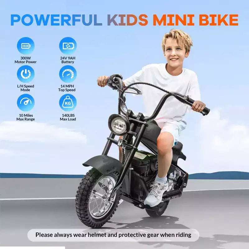 Moto de cross électrique 24V pour enfants - Moto tout-terrain de 22 km/h pour 6-12 ans, moteur puissant 250W, autonomie de 60 min, suspension hydraulique, max 61 kg