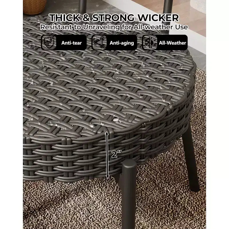 Ensemble de bistrot Acekool 3 pièces en osier – 2 chaises et une table en verre pour patio, balcon et petits espaces