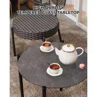 Ensemble de bistrot Acekool 3 pièces en osier – 2 chaises et une table en verre pour patio, balcon et petits espaces
