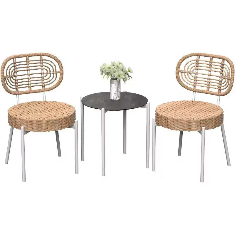 Ensemble de bistrot Acekool 3 pièces en osier – 2 chaises et une table en verre pour patio, balcon et petits espaces
