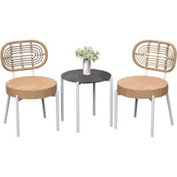 Ensemble de bistrot Acekool 3 pièces en osier – 2 chaises et une table en verre pour patio, balcon et petits espaces
