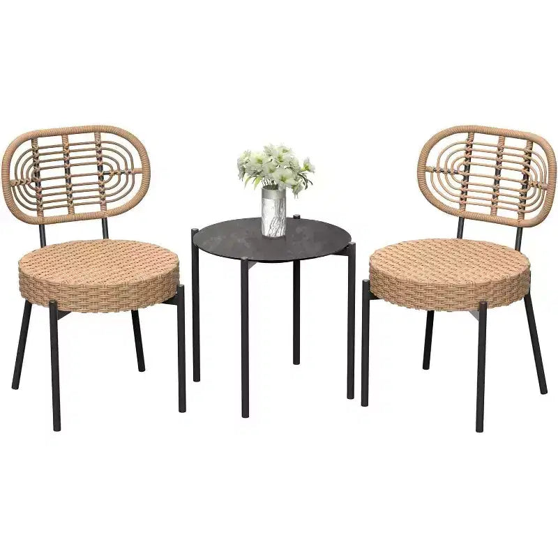 Ensemble de bistrot Acekool 3 pièces en osier – 2 chaises et une table en verre pour patio, balcon et petits espaces