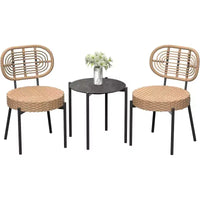 Ensemble de bistrot Acekool 3 pièces en osier – 2 chaises et une table en verre pour patio, balcon et petits espaces