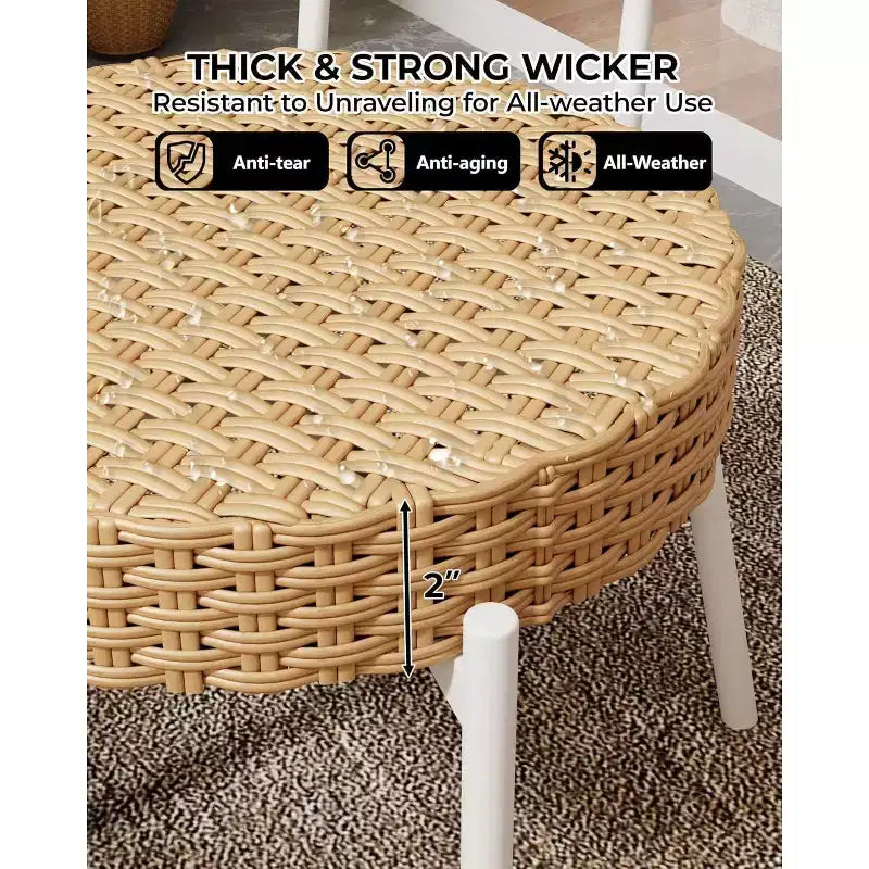 Ensemble de bistrot Acekool 3 pièces en osier – 2 chaises et une table en verre pour patio, balcon et petits espaces