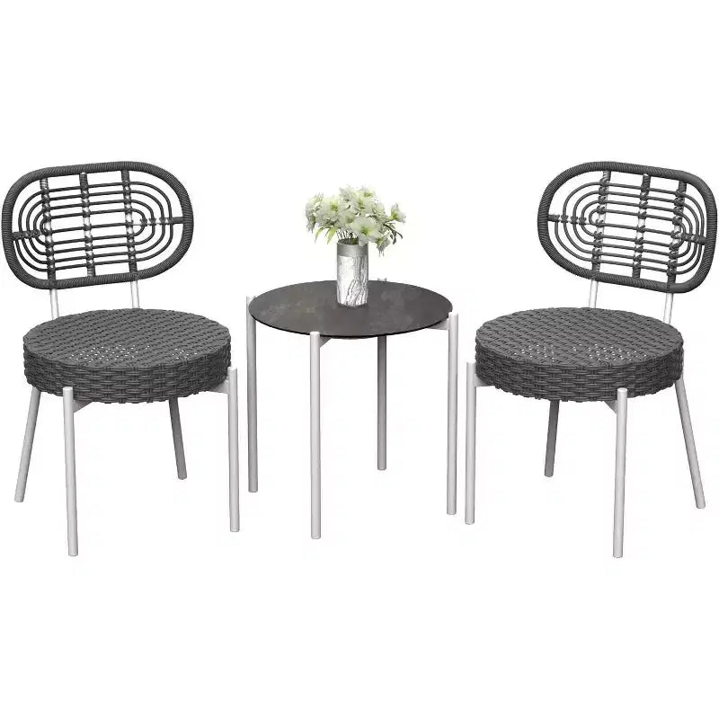 Ensemble de bistrot Acekool 3 pièces en osier – 2 chaises et une table en verre pour patio, balcon et petits espaces